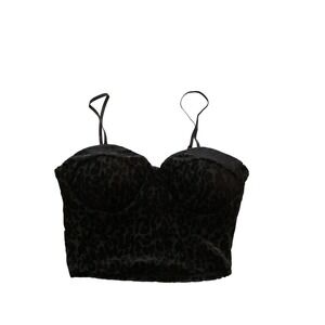 Bozzolo Womens Black Velvet Leopard Print Bustier Crop Top Padded Sweetheart S